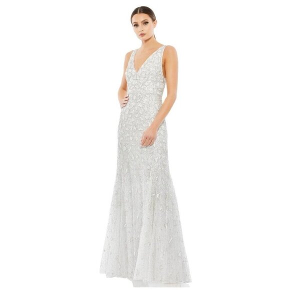 NWT Mac Duggal Hand Embellished White Beaded Gown 14 White #8139 - Picture 1 of 8